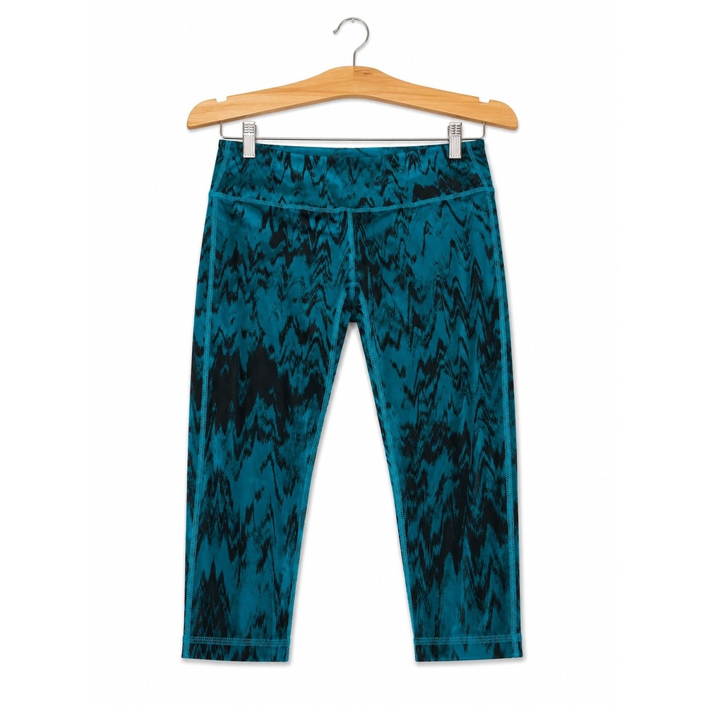 Z by Zella Womens Leggings Sz S Ikat Print Teal‎ Black Tie Dye Look Capri Length